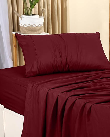 Utopia Bedding Twin Bed Sheets Set - 3 Piece Bedding - Brushed Microfiber - Shrinkage and Fade Resistant - Easy Care (Twin, Burgundy) - LeafyLoom