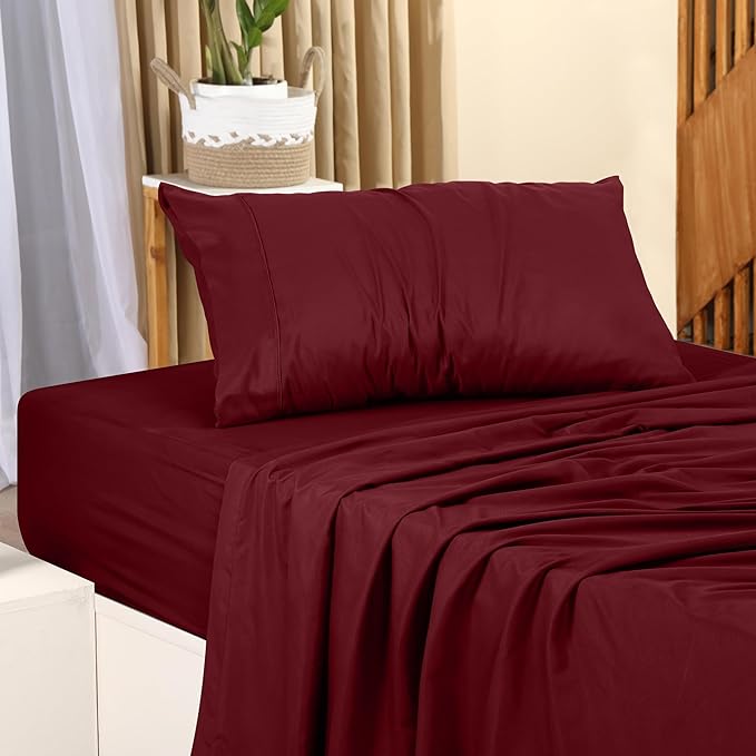 Utopia Bedding Twin Bed Sheets Set - 3 Piece Bedding - Brushed Microfiber - Shrinkage and Fade Resistant - Easy Care (Twin, Burgundy) - LeafyLoom