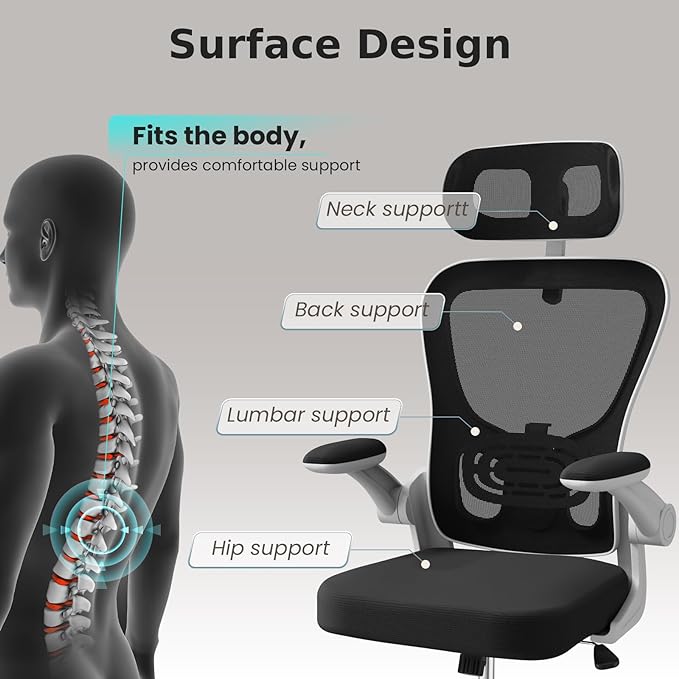 Ergonomic Office Chair, High Back Home Desk Chair with Adjustable Lumbar Support and Headrest, Breathable Mesh Swivel Task Chair, White Executive Computer Chair, 1 Pack - LeafyLoom