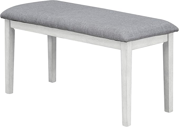 6-Piece Mid-Century Dining Set for 6, Trestle Table and 4 Elegant Victorian Round Back Chairs & Bench, for Kitchen Living Room, Gray+Antique White, 59.8" L x 35.8" W x 30" H - LeafyLoom