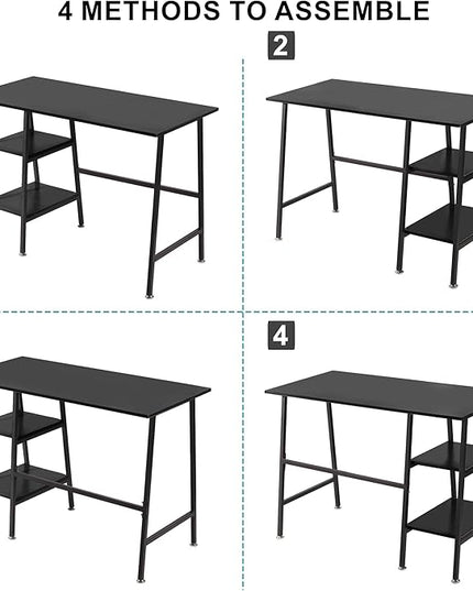 VECELO 43 Inch Home Office Computer Easy to Assemble Simple Table Modern Student Study Desk,Water Proof, Black+black leg - LeafyLoom