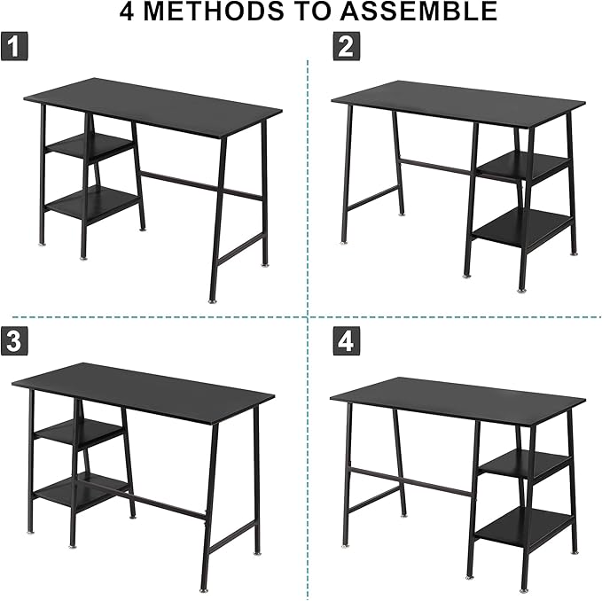 VECELO 43 Inch Home Office Computer Easy to Assemble Simple Table Modern Student Study Desk,Water Proof, Black+black leg - LeafyLoom
