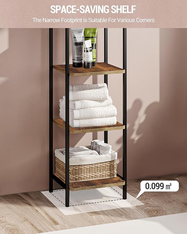 Bookcase Bookshelf, Narrow Book Shelf, Industrial Coner Shelf Storage Organizer, Slim Shelving Unit for Home Office, Living Room, Bedroom, Kitchen, 4-Tier Rustic Brown BC24401B - LeafyLoom
