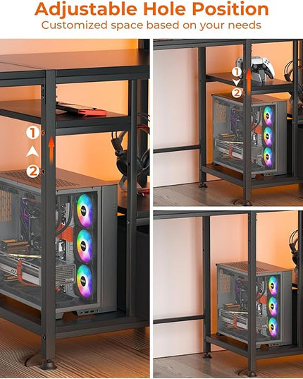 GreenForest 55 inch Computer Desk with Drawers and Outlets, Home Office Desk with Storage and Printer Shelf, Work Desk with Fabric File Drawer, Study Desk with Monitor Stand, Computer Table, Black - LeafyLoom