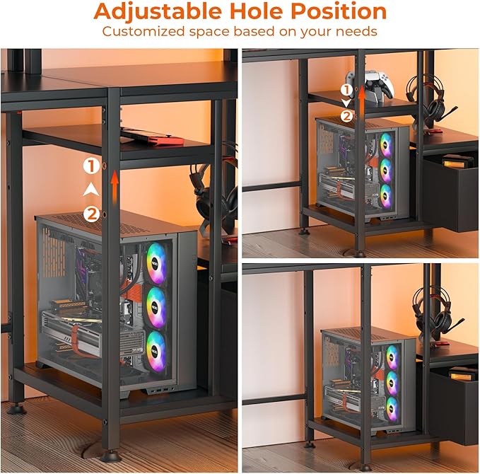 GreenForest 55 inch Computer Desk with Drawers and Outlets, Home Office Desk with Storage and Printer Shelf, Work Desk with Fabric File Drawer, Study Desk with Monitor Stand, Computer Table, Black - LeafyLoom