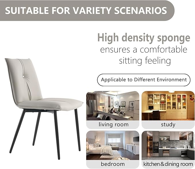 YOUTASTE Modern Dining Chairs Set of 2 Upholstered Leather Kitchen Chairs Soft Padded Side Chairs Dinner Chairs with Metal Legs for Living Room Bedroom, Light Grey - LeafyLoom