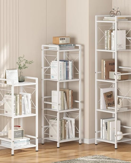 JSB 4 Tier Metal Bookshelf Bathroom Storage Standing Shelf Unit Kitchen Storage Organizer Display Rack Bookcases Shelves for Living Room, Bedroom, Office (White, 4 Tier) - LeafyLoom