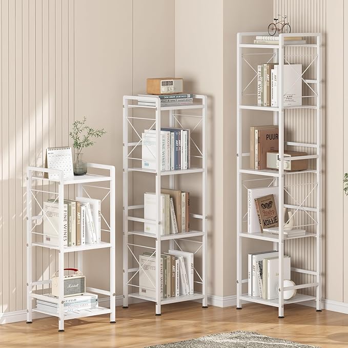 JSB 4 Tier Metal Bookshelf Bathroom Storage Standing Shelf Unit Kitchen Storage Organizer Display Rack Bookcases Shelves for Living Room, Bedroom, Office (White, 4 Tier) - LeafyLoom