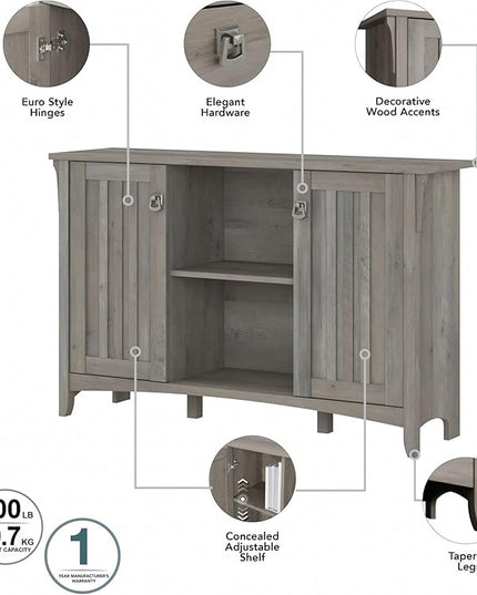 Bush Furniture Salinas Accent Storage Cabinet with Doors in Driftwood Gray - LeafyLoom