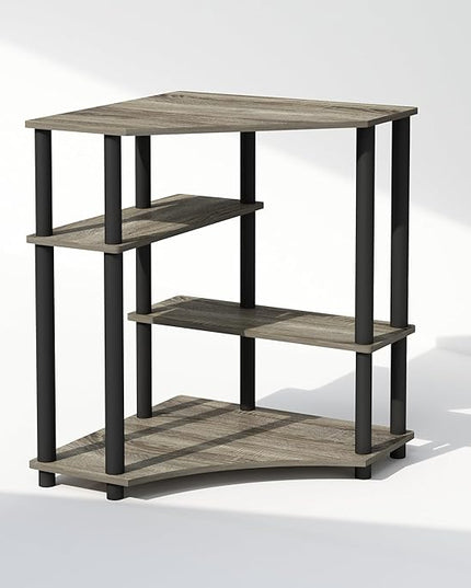Furinno Turn-N-Tube Multipurpose Corner Shelf, Display Rack, Bookshelf, French Oak/Black - LeafyLoom