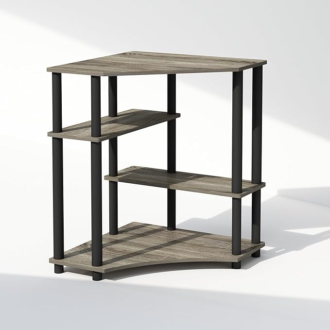 Furinno Turn-N-Tube Multipurpose Corner Shelf, Display Rack, Bookshelf, French Oak/Black - LeafyLoom