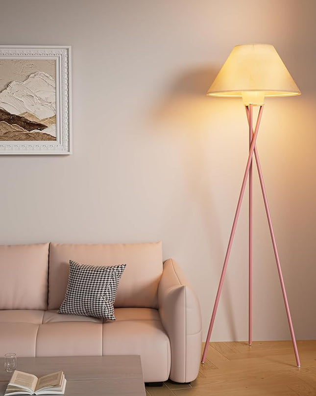 Lightdot 77IN Tripod Floor Lamp Pink, Mid Century Modern Standing Lamps with Fabric Lampshade, Bulb Included, Farmhouse Tall Lamps Vintage Floor Lamp for Living Room, Bedroom - LeafyLoom