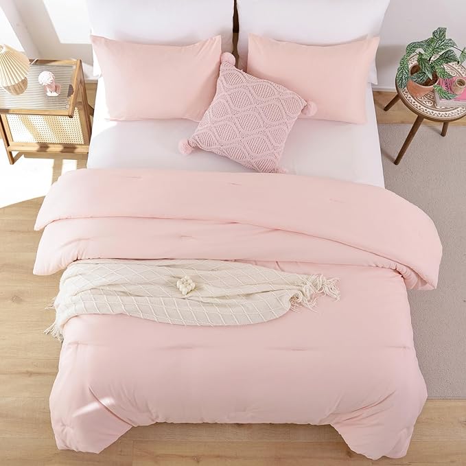 ROSGONIA King Size Comforter Set Blush, 3pcs (1 Boho Grey Comforter & 2 Pillowcases) All Season Bedding Soft Lightweight Bedspread Blanket Quilt - LeafyLoom