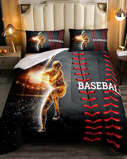 Erosebridal Baseball Bedding Set, Golden Athlete Comforter Set King Size, Sports Games Down Comforter for Kids Boys Girls Bedroom, Glitter Outer Space Duvet Insert for Living Room - LeafyLoom