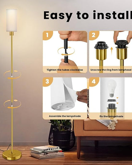 Floor Lamp for Living Room with 3 Color Temperature LED Bulb, Modern Standing Lamp with Remote Control, 68" Tall Pole Floor Lamp for Office, Bedroom, Reading (Bulb Included) - LeafyLoom