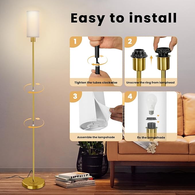 Floor Lamp for Living Room with 3 Color Temperature LED Bulb, Modern Standing Lamp with Remote Control, 68" Tall Pole Floor Lamp for Office, Bedroom, Reading (Bulb Included) - LeafyLoom