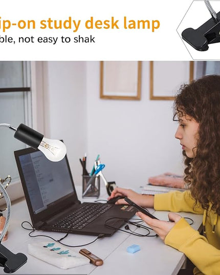 Clip Desk Lamp Socket 2 Pack Flexible Gooseneck Lamp Stand Clip-On with Switch Plugs Clip on Light with Flexible Neck Portable Clip on Light Metal Clip Holder Desk Study Clamp Lamp - LeafyLoom