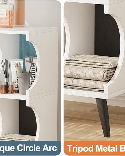 4 Cube Bookcase,White Open Cube Small Bookshelf Circle Arc Storage Shelf Display Cabinet Organizer,2 Tiers Modern Wooden Bookcase with Cubby Storage for Living Room,Bedroom,Office - LeafyLoom