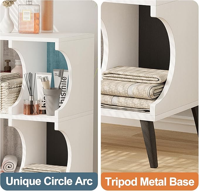 4 Cube Bookcase,White Open Cube Small Bookshelf Circle Arc Storage Shelf Display Cabinet Organizer,2 Tiers Modern Wooden Bookcase with Cubby Storage for Living Room,Bedroom,Office - LeafyLoom