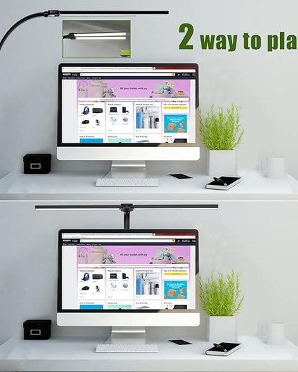 Double Head LED Desk Lamp, Architect Desk Lamps for Home Office, 24W Brightest Workbench Office Lighting-5 Color Modes and 5 Dimmable Eye Protection Modern Desk Lamp for Monitor Reading - LeafyLoom