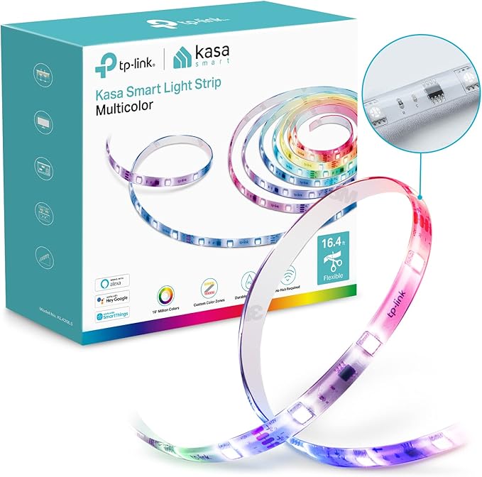 Kasa Smart LED Light Strip, 50 Color Zones RGBIC, 16.4ft Wi-Fi LED Strip Works w/ Alexa, Google Home & SmartThings, High Brightness, 16M Colors, PU Coating, Trimmable, 2 Yr Warranty (KL420L5) KasaSmartbyTP-Link