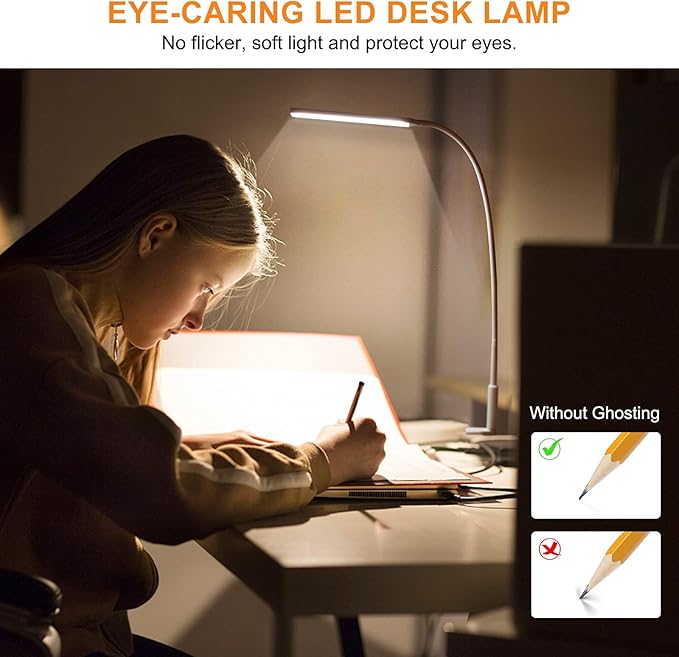 LED Desk Lamp, Swing Arm Table Lamp with Clamp, Flexible Gooseneck Task Lamp, Eye-Caring Architect Desk Light, 3 Modes 10 Brightness Levels, Memory Function Desk Lamps for Home Office, 10W - LeafyLoom