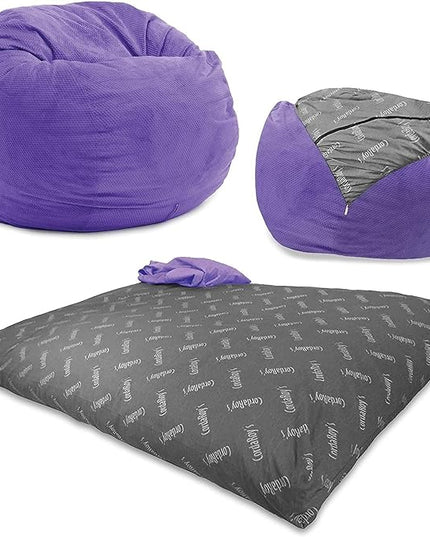 CordaRoy's Chenille Bean Bag - Convertible Bean Bag Chair & Bed - Machine-Washable Chenille Fabric Cover - for Basement, Living Room, Game Room, Dorm & More - Full Size - Very Peri Purple - LeafyLoom