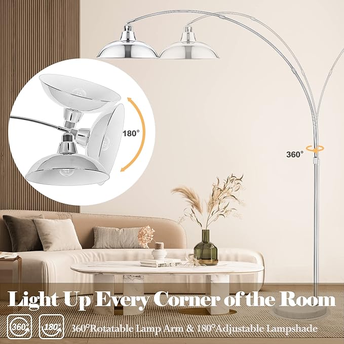 Modern 77" Arc Floor Lamp - Adjustable Sliver Standing Lamp for Living Room, Rotatable Arch Metal Pole Task Lamp Over The Couch, Adjustable Tall Lamp for Bedroom Office Home Brushed Nickel - LeafyLoom