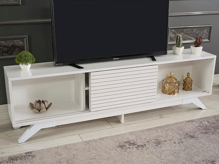 NicBex TV Stand for 60 Inch TV Modern TV Media Console Table with 2 Sliding Door Cabinet 2 Shelves,Entertainment Center with Storage for Living Room,67 Inch,White - LeafyLoom