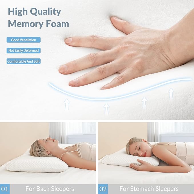 AM AEROMAX 2.75 Inches King Size Hyper Slim Memory Foam Pillow for Stomach and Back Sleepers - Thin, Flat Design for Cervical Neck Alignment and Deeper Sleep. - LeafyLoom
