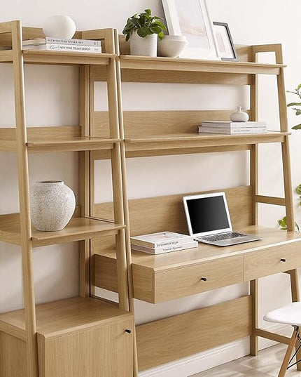 Modway 2-Piece Home Office Desk and Bookshelf Display Case in Oak - LeafyLoom