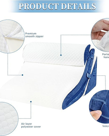 Bed Wedge Pillow for Sleeping 3PCS, 20-in-1 Adjustable Memory Foam Wedge Pillow for Acid Reflux, 3-in-1 Incline Pillow Wedge for After Surgery, Snoring, Back Pain(Navy) - LeafyLoom