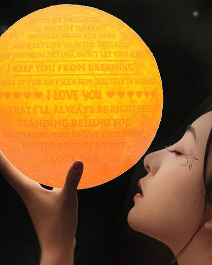 Personalized Gifts 3D Moon Lamp Father to Best Daughter in Law Gifts with Wood Stand,Engraved Smart Lamps Night Light for Teenage Girls Kids from Dad - LeafyLoom