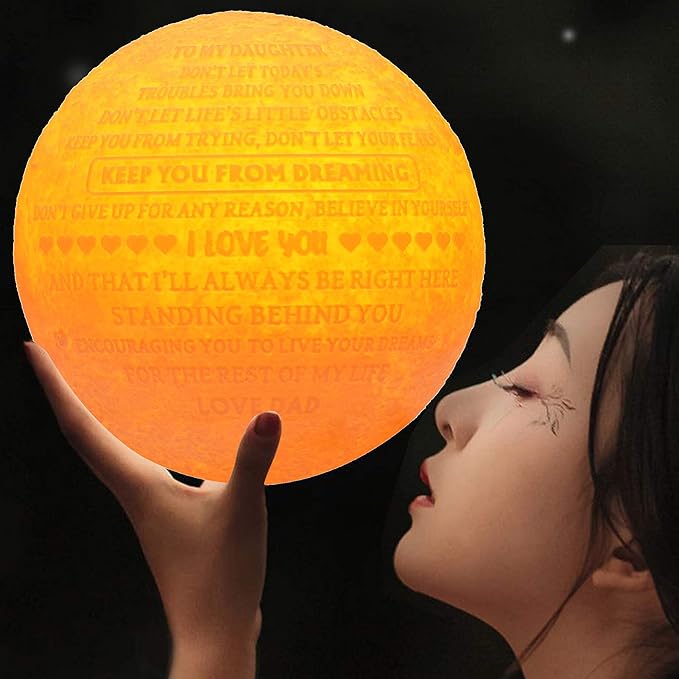 Personalized Gifts 3D Moon Lamp Father to Best Daughter in Law Gifts with Wood Stand,Engraved Smart Lamps Night Light for Teenage Girls Kids from Dad - LeafyLoom