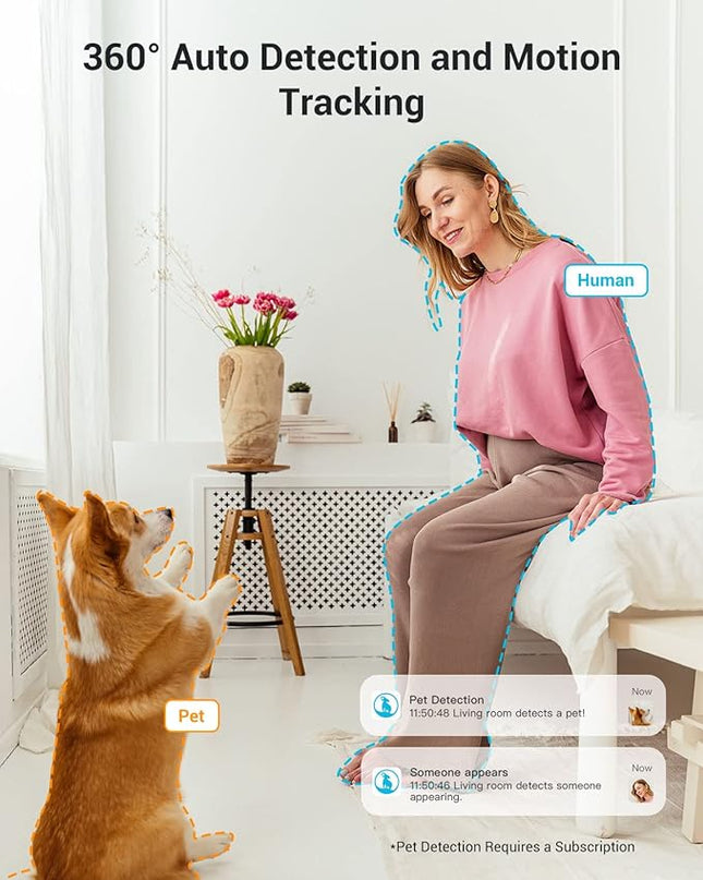 blurams Indoor Camera, 2K Pet Camera 360° Security Camera for Home Security with Phone App, Motion Tracking, 2-Way Audio, IR Night Vision, Siren, Works with Alexa & Google Assistant(2.4GHz ONLY) Blurams