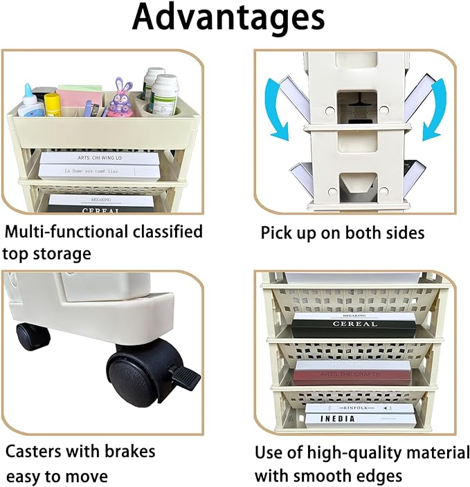 5 Tier Rolling Book Utility Cart, Removable Movable Bookshelf Organizer with Wheels, Storage Book Shelves, Book Rack for Study in Classroom Home School Office Light Yellow - LeafyLoom