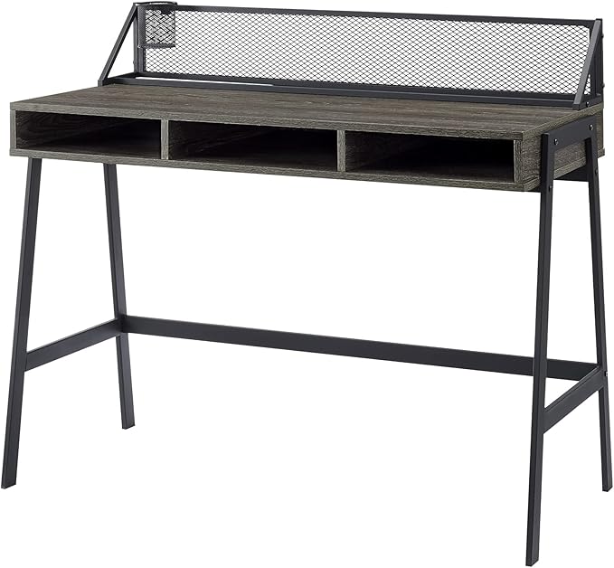 Walker Edison Jones Urban Industrial Metal Mesh Back Writing Desk, 42 Inch, Cerused Ash Grey - LeafyLoom