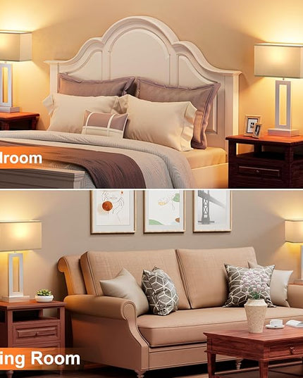Nightstand Table Lamps for Bedrooms Set of 2 - Touch Bedside Lamp with USB C+A, 3 Way Dimmable Living Room Lamps for End Tables Set of 2, Modern Night Stand Lamps for Bed Side(Grey&Silver) - LeafyLoom
