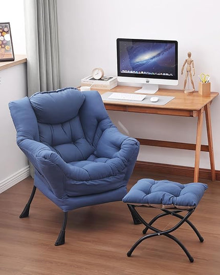 Lazy Chair and Ottoman, Large Accent Lounge Chair with Armrests and a Side Pocket, Modern Leisure Upholstered Sofa Reading Armchair with Footrest for Bedroom, Living Room, Dorm Rooms, Office - LeafyLoom