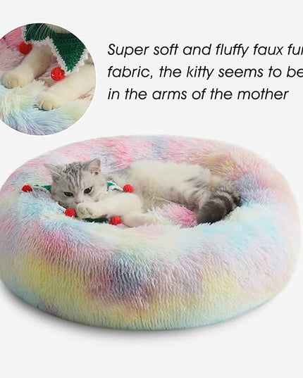 WESTERN HOME WH Calming Dog & Cat Bed, Anti-Anxiety Donut Cuddler Warming Cozy Soft Round Bed, Fluffy Faux Fur Plush Cushion Bed for Small Medium Dogs and Cats (20"/24"/27"/30") WESTERNHOME