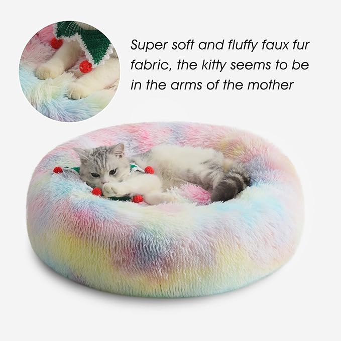 WESTERN HOME WH Calming Dog & Cat Bed, Anti-Anxiety Donut Cuddler Warming Cozy Soft Round Bed, Fluffy Faux Fur Plush Cushion Bed for Small Medium Dogs and Cats (20"/24"/27"/30") WESTERNHOME
