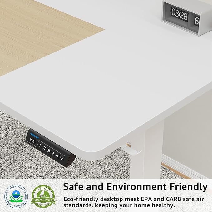 MOUNTUP 55x28 Inches Electric Height Adjustable Standing Desk, Sit Stand Desk with Memory Controller, Ergonomic Stand Up Desk for Home Office with Splice Board, White+Oak - LeafyLoom