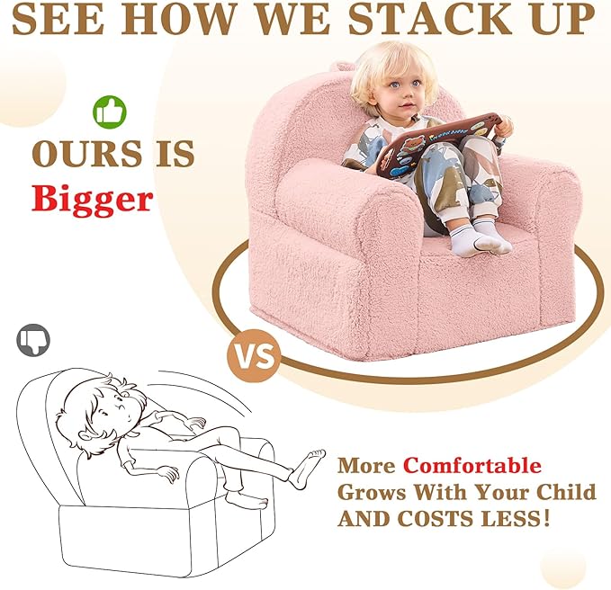 Kids Chair Toddler Chair Sherpa Couch Sherpa Kids Bean Bag Chair,Cuddly Toddler Chairs Comfy Plush Chair Toddler Couch Reading Chair for Kids Fuzzy Baby Chair Pink - LeafyLoom