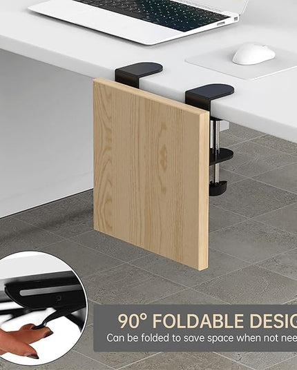 Ergonomics Desk Extender Tray, 9.5"x9.1" Punch-Free Clamp on, Foldable Keyboard Drawer Tray, Table Mount Arm Wrist Rest Shelf, Computer Elbow Arm Support - LeafyLoom