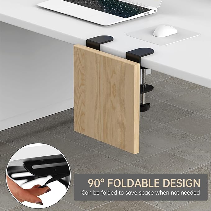 Ergonomics Desk Extender Tray, 9.5"x9.1" Punch-Free Clamp on, Foldable Keyboard Drawer Tray, Table Mount Arm Wrist Rest Shelf, Computer Elbow Arm Support - LeafyLoom