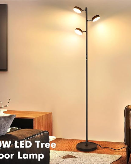 LED Tree Floor Lamp, 30W Dimmable Tall Standing Lamp with Remote & Touch Control, 3000K-6000K 4 Color Temperatures, 3 Rotatable Lights Floor Lamps for Living Room, Bedroom, Office - LeafyLoom