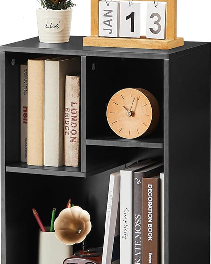 VECELO 3-Cube Bookshelf, Fits Tallest Hardcovers, Horizontal Available, Modern Bookcase, Cubby Storage Organizer for Small Space, Bedroom, Living Room,Black - LeafyLoom