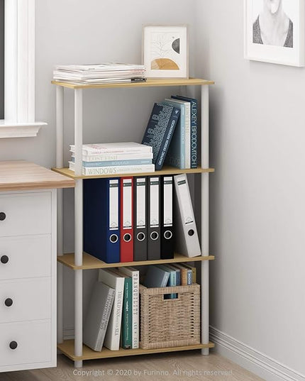 Furinno (99557BE/WH) Turn-N-Tube 4-Tier Multipurpose Shelf Display Rack - Beech/White - LeafyLoom