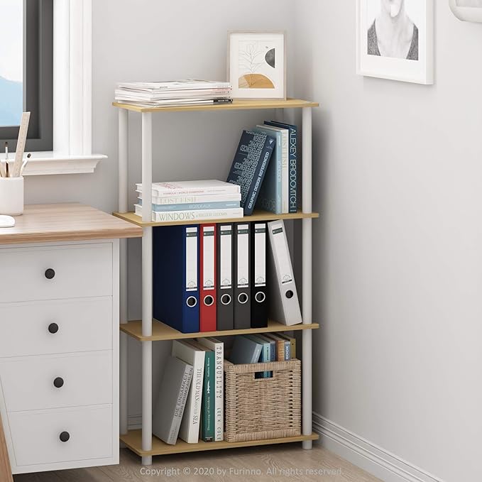 Furinno (99557BE/WH) Turn-N-Tube 4-Tier Multipurpose Shelf Display Rack - Beech/White - LeafyLoom