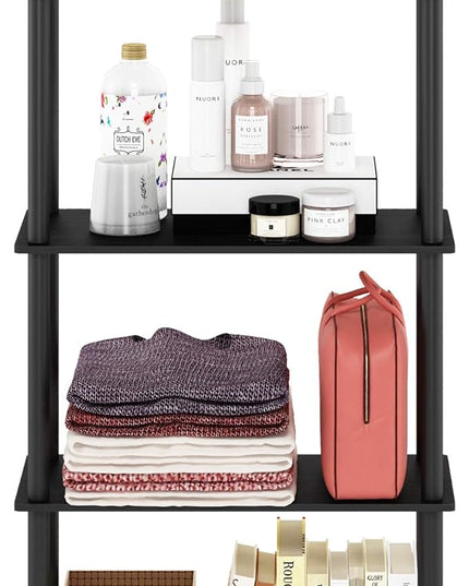 Furinno Turn-N-Tube 4-Tier Multipurpose Shelf Display Rack, Round Tubes, Americano/Black - LeafyLoom